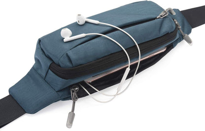 Side profile of compact hip pouch on male runner
