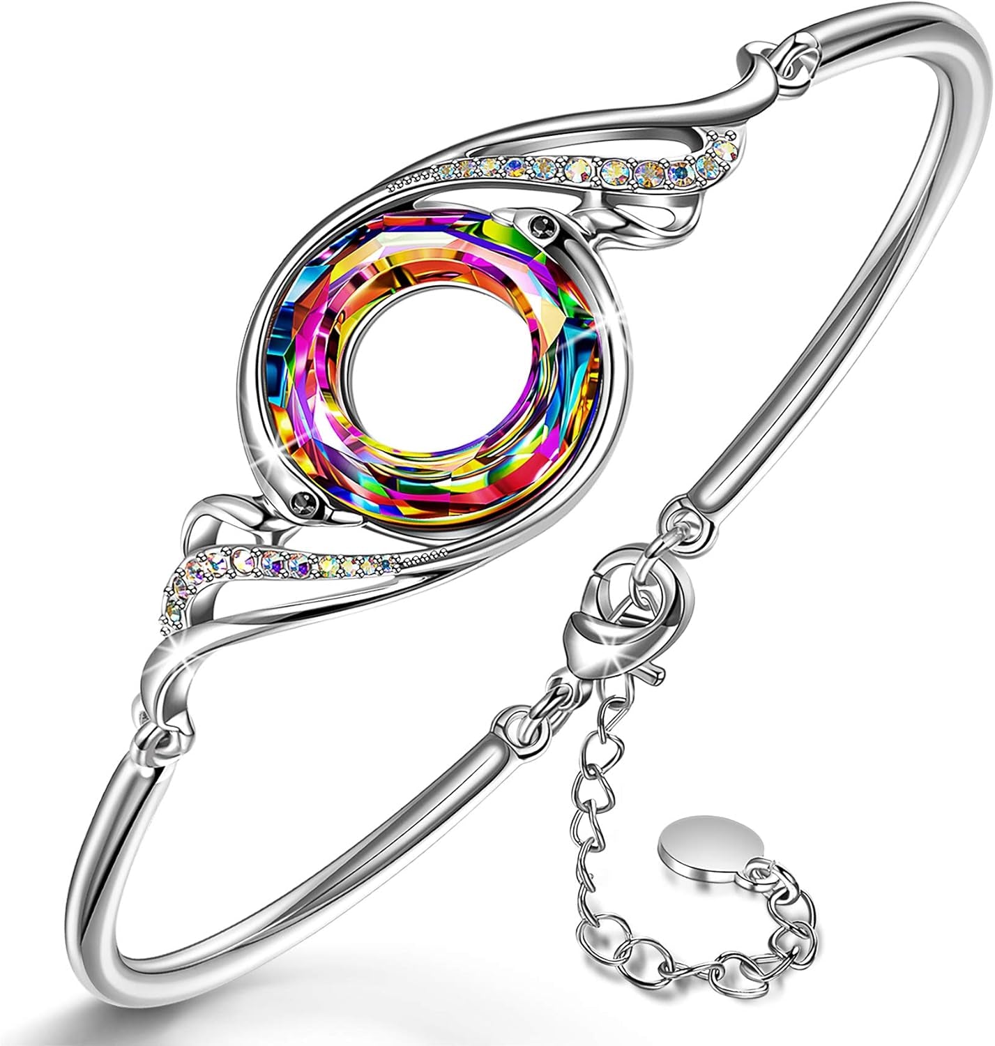 Kate Lynn "Rise from the Ashes" Phoenix Bracelet Made with Crystals from Austria, Adjustable Bangle Bracelet for Women 7"+2", Packaged with Jewelry Box, Birthday Gift for Women, Symbol of Luck and Renewal
