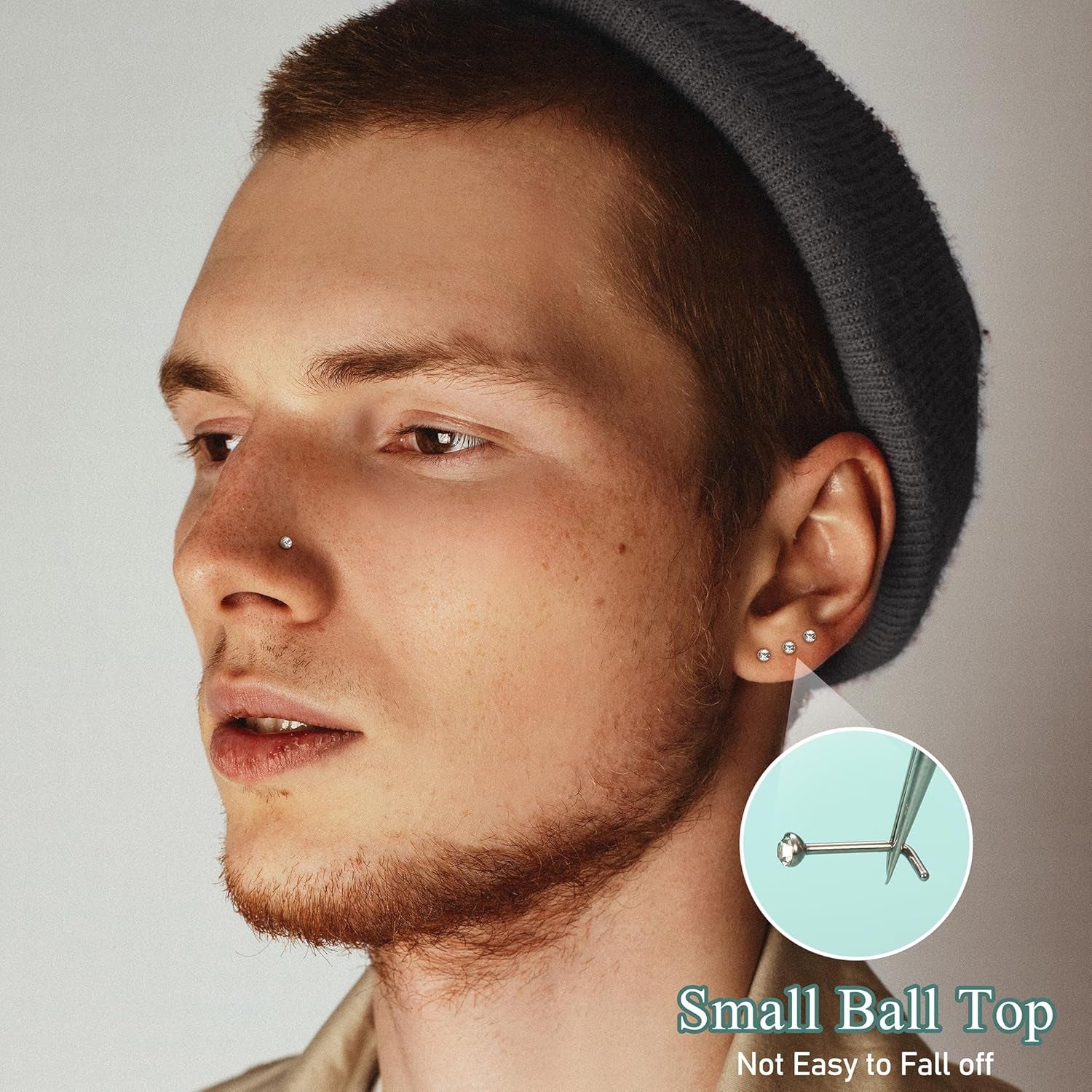 THUNARAZ Straight L Shaped Stainless Steel Nose Studs Rings Piercing Pin Body Jewelry 20G-22G 1.5Mm 2Mm 2.5Mm