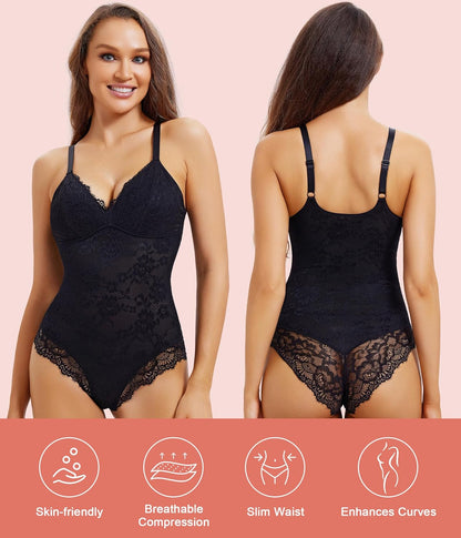 Woman wearing tummy control body shaper camisole corselet