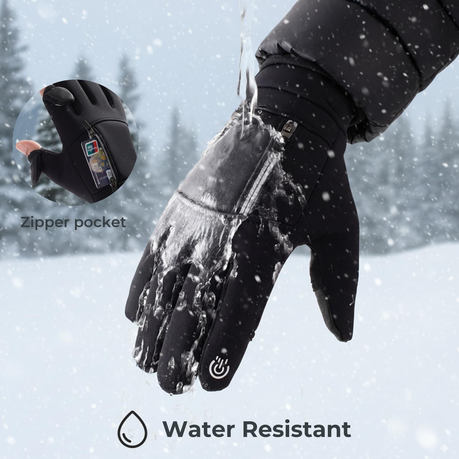 Windproof thermal gloves front and back display