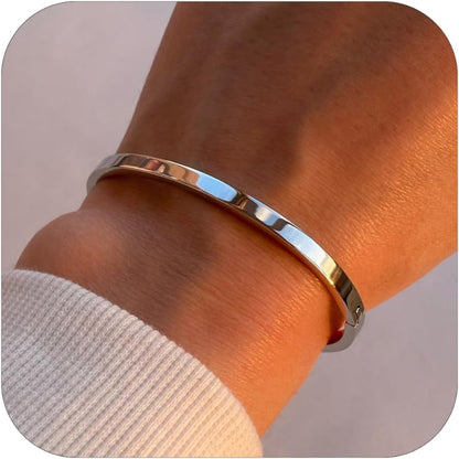 Gold Bangle Bracelets for Women, Trendy Dainty 14K Gold Plated Oval Bangles Stocking Stuffers for Women, Stackable Friendship Bracelets Love Bangle Christmas Birthday Gifts