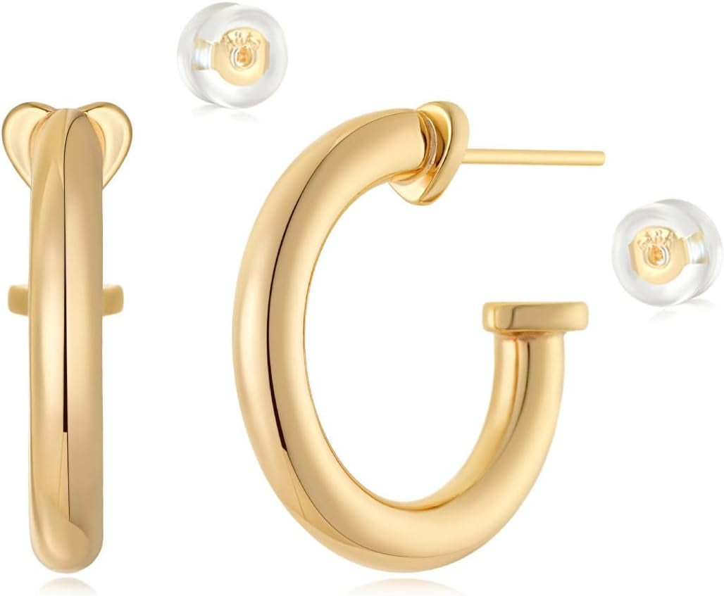 MYEARS Women Hoop Earrings Gold 14K Gold Filled Small Simple Handmade Hypoallergenic Everyday Illusion Jewelry