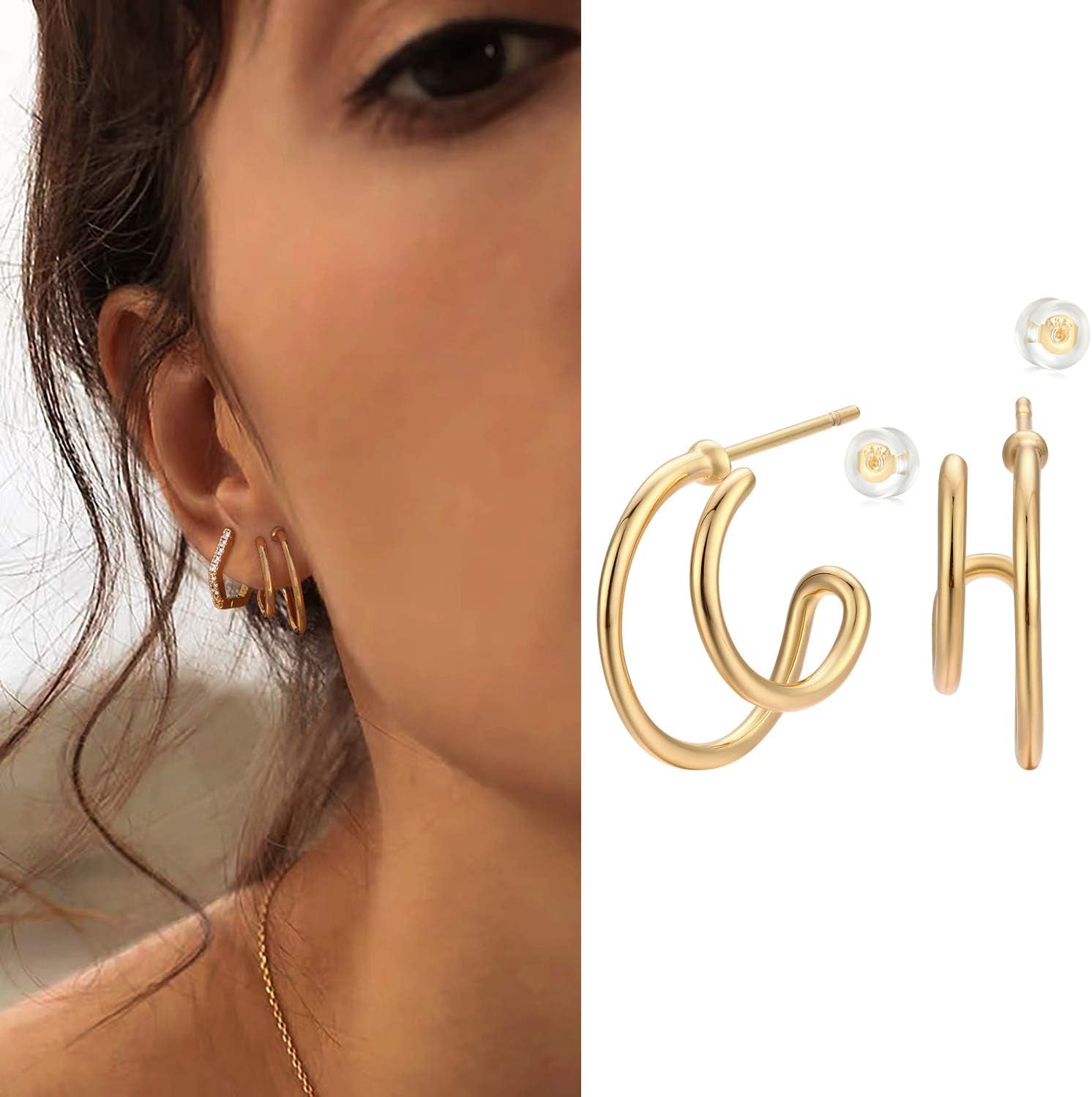 MYEARS Women Hoop Earrings Gold 14K Gold Filled Small Simple Handmade Hypoallergenic Everyday Illusion Jewelry