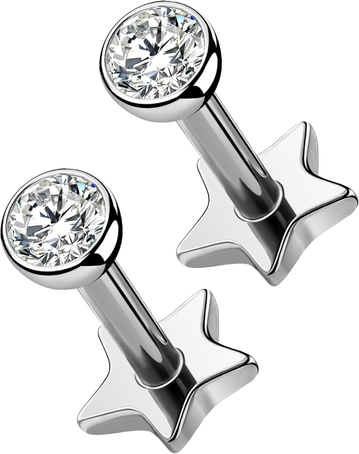 OUFER 2Pcs 20G/18G/16G G23 Titanium Threadless Nose Stud Earrings Flat Back Tiny CZ Small Nose Helix Cartilage Tragus Conch Labret Medusa Monroe Piercing Jewelry for Women Men