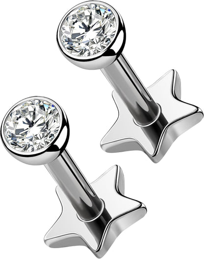 OUFER 2Pcs 20G/18G/16G G23 Titanium Threadless Nose Stud Earrings Flat Back Tiny CZ Small Nose Helix Cartilage Tragus Conch Labret Medusa Monroe Piercing Jewelry for Women Men