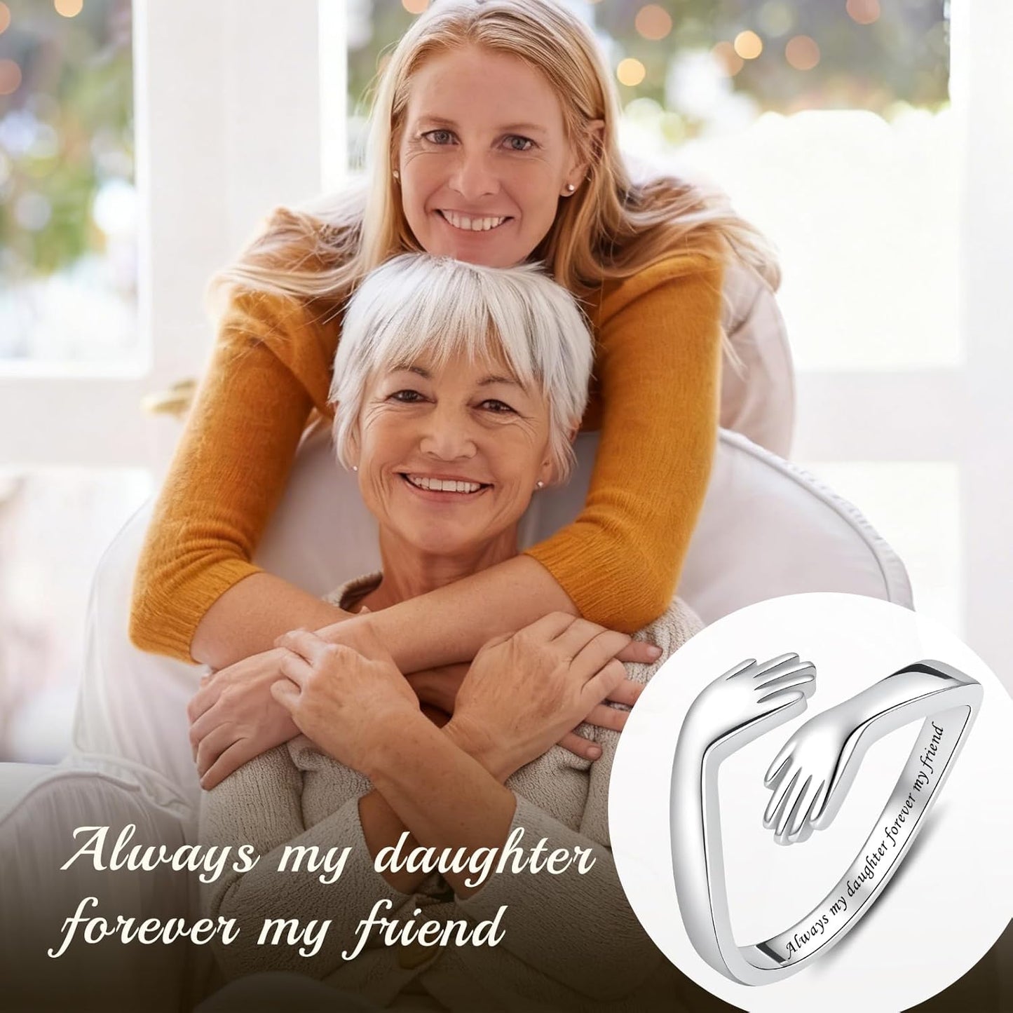 Silver eternal hug ring symbol of constant love and support