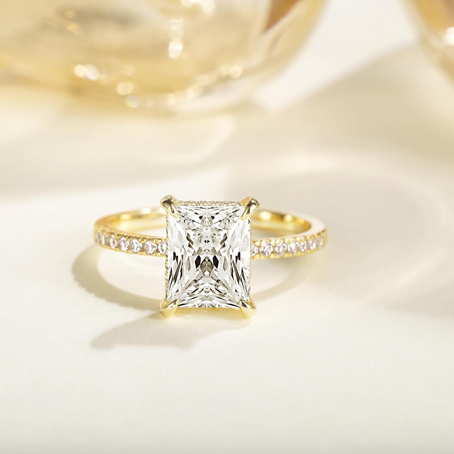 Radiant cut CZ stone close-up sparkle detail engagement ring