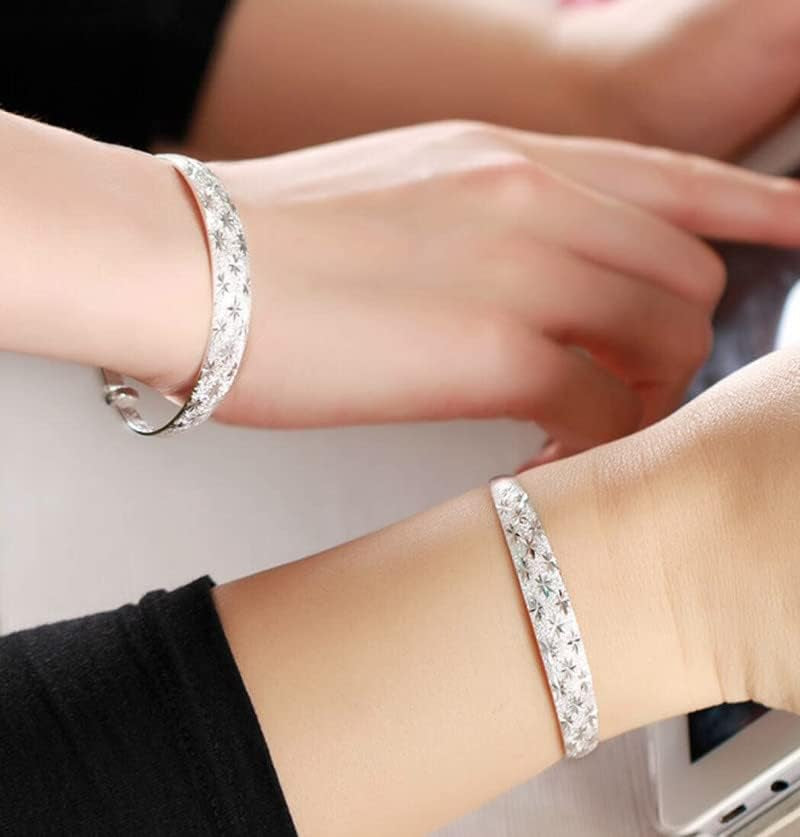 Sterling Silver Bangle Bracelets for Women,Fashion Jewelry Simple Adjustable 925 Silver Cuff Bangles for Women Mom Wife Valentine Mothers Day Gift