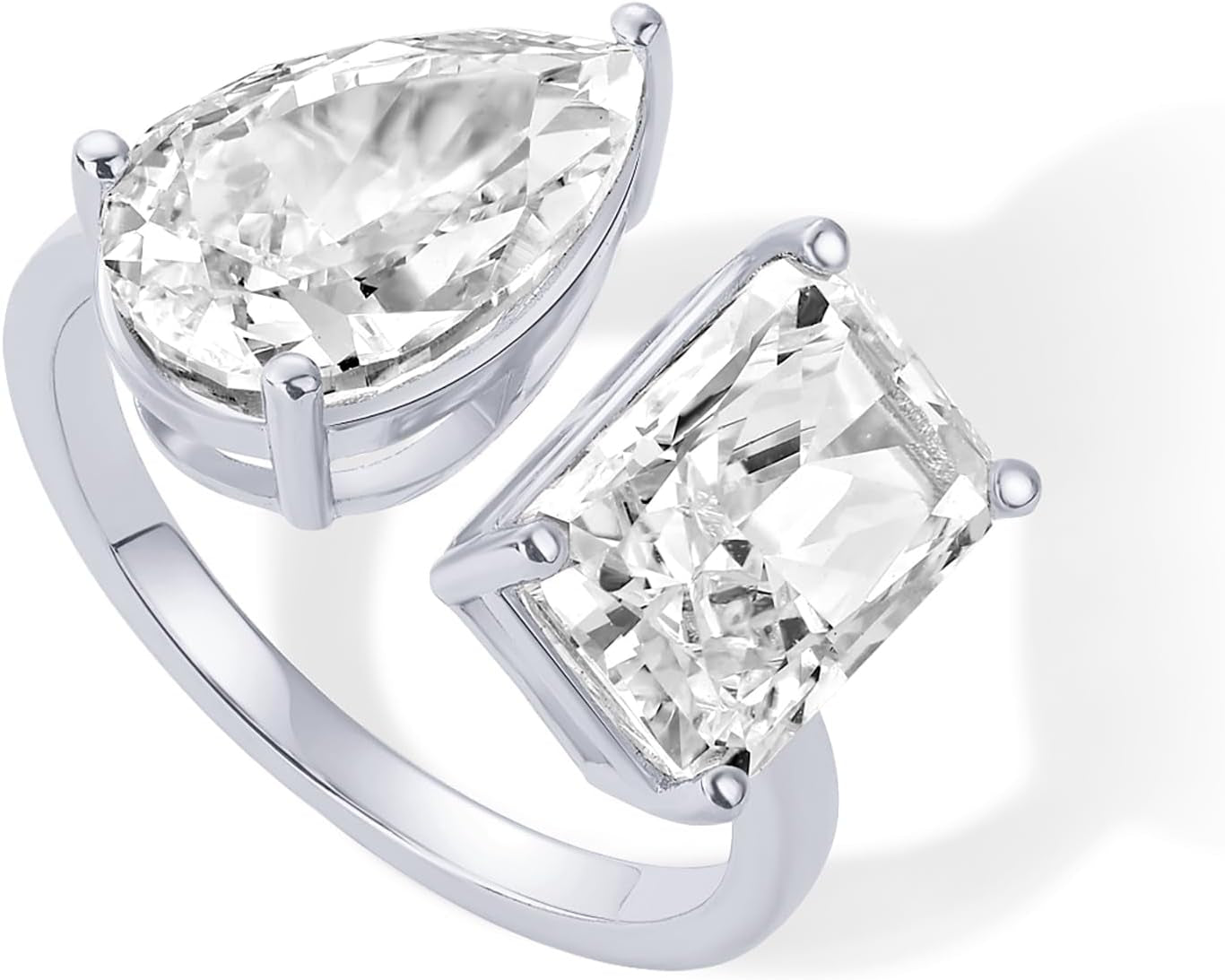 PAVOI 14K Gold Plated Toi Et Moi Radiant-Cut Pear-Shaped Cubic Zirconia Fake Wedding Engagement Ring for Women - Statement Promise Ring