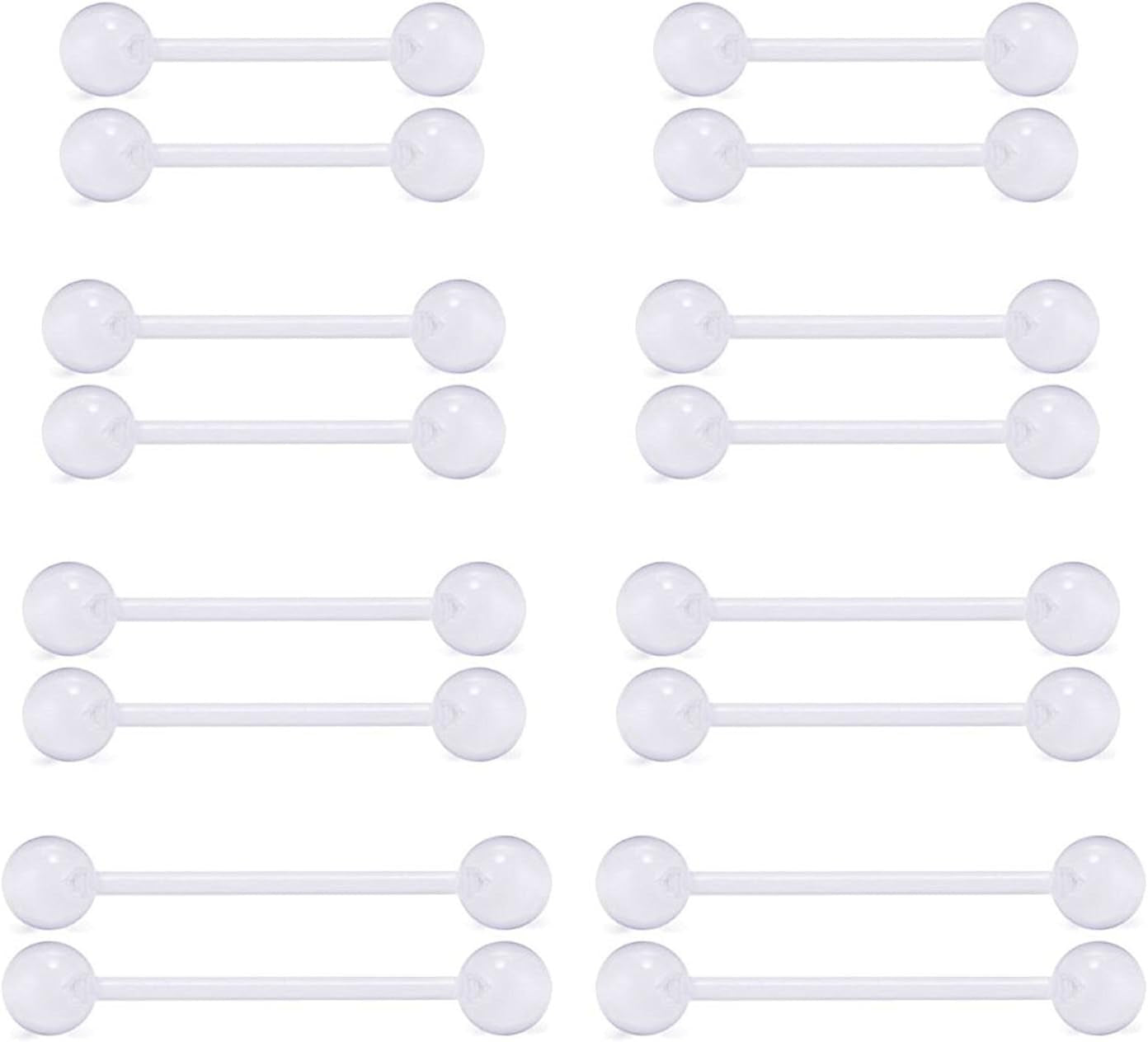 VCMART 14G Plastic Tongue Rings Plastic Nipple Rings for Surgery Clear Tongue Ring Nipple Piercings Glow in Dark Flexible Acrylic Straight Barbell Piercing Retainer for Work Sports 12/14/16/18MM