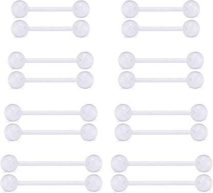 VCMART 14G Plastic Tongue Rings Plastic Nipple Rings for Surgery Clear Tongue Ring Nipple Piercings Glow in Dark Flexible Acrylic Straight Barbell Piercing Retainer for Work Sports 12/14/16/18MM