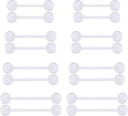 VCMART 14G Plastic Tongue Rings Plastic Nipple Rings for Surgery Clear Tongue Ring Nipple Piercings Glow in Dark Flexible Acrylic Straight Barbell Piercing Retainer for Work Sports 12/14/16/18MM