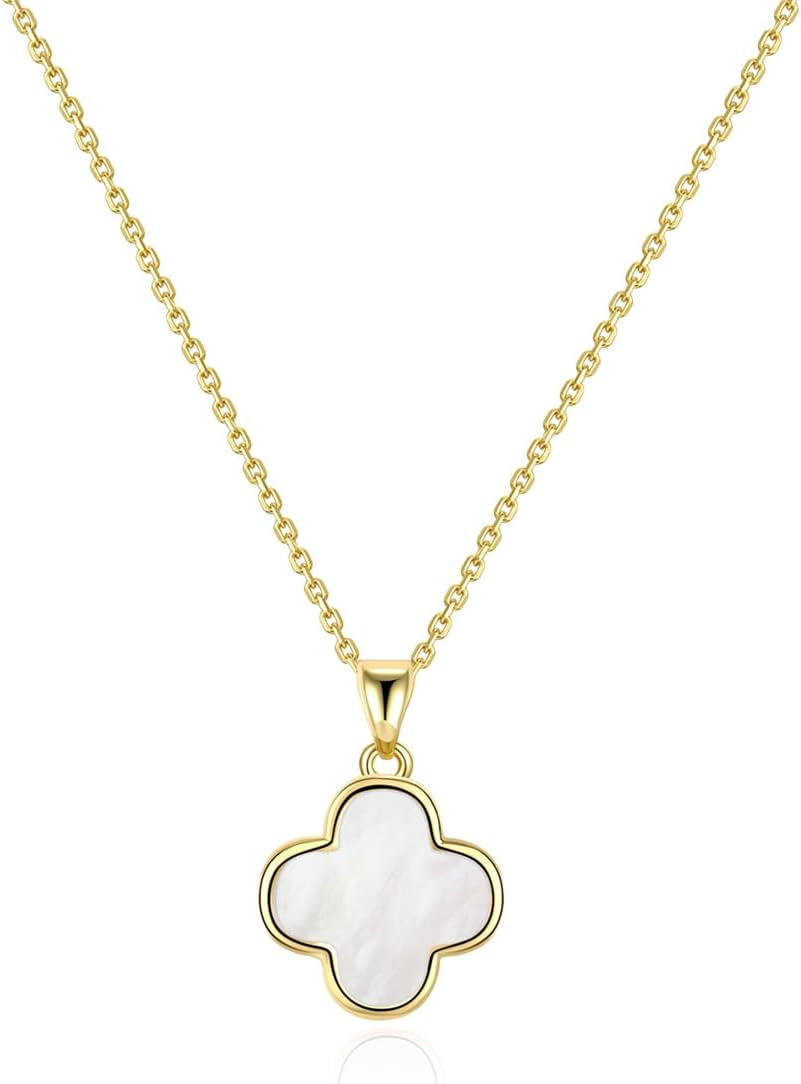 Four Leaf Clover Necklace for Women, Double Sided Mother of Pearl Pendant, Adjustable Chain, Dainty Gold Necklace, Elegant Necklaces for Women Jewelry Gifts