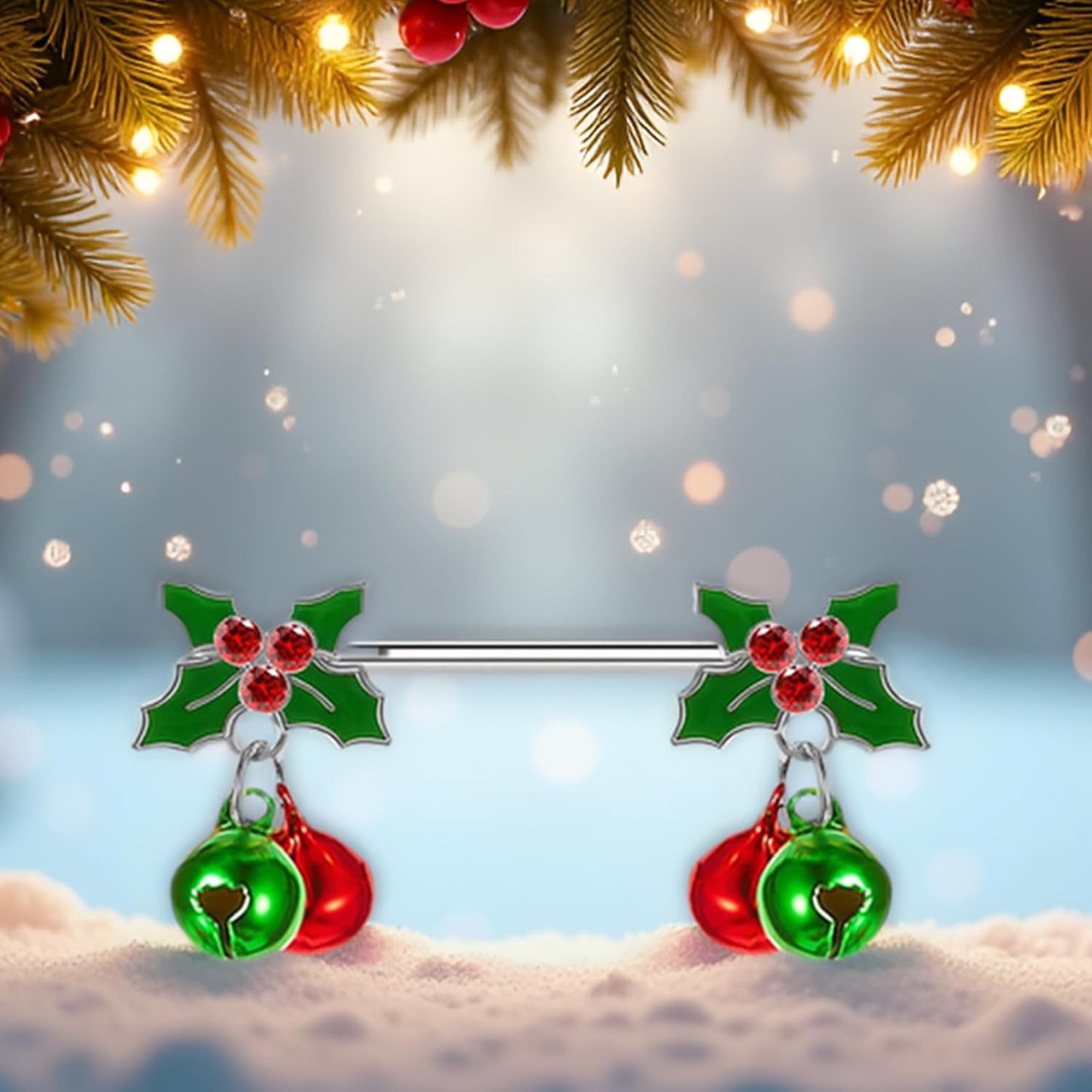 14G Christmas Nipple Barbell Jingling Bell Ring 316L Surgical Stainless Steel Women'S Nipple Rings for Christmas Body Piercing Jewelry