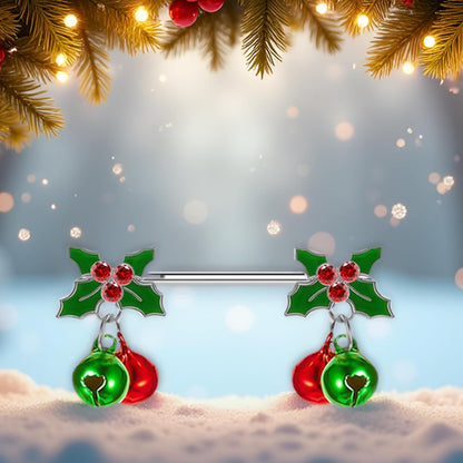 14G Christmas Nipple Barbell Jingling Bell Ring 316L Surgical Stainless Steel Women'S Nipple Rings for Christmas Body Piercing Jewelry