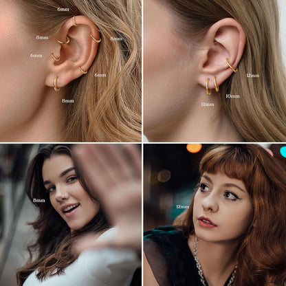 Jstyle 8 Pcs 16G/18G 316L Surgical Steel Nose Rings Hoops Septum Rings Lip Ring Hypoallergenic Nose Clicker Ring Tragus Helix Cartilage Daith Rook Sleeper Earring Body Piercing Jewerly for Women Men