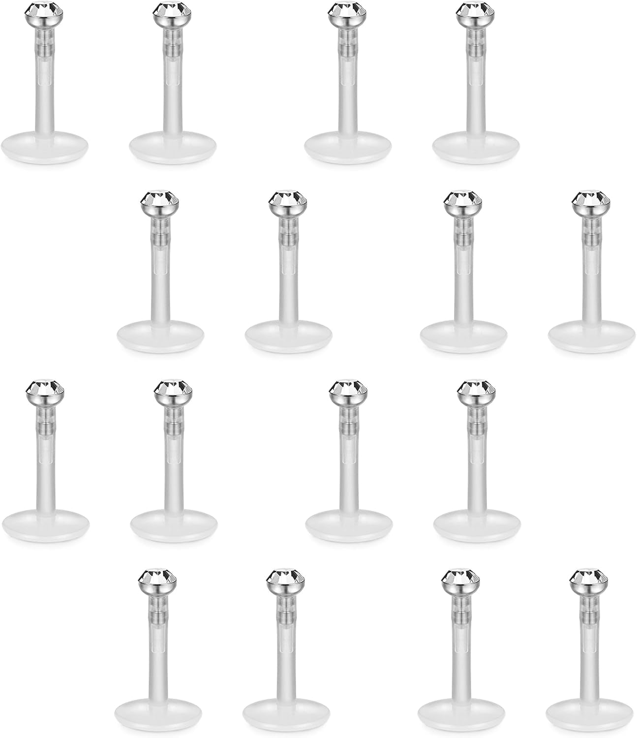 FIBO STEEL 16 Pcs 16G Clear Bioflex 2MM CZ Labret Monroe Lip Ring Helix Stud Earrings Body Jewelry Piercing