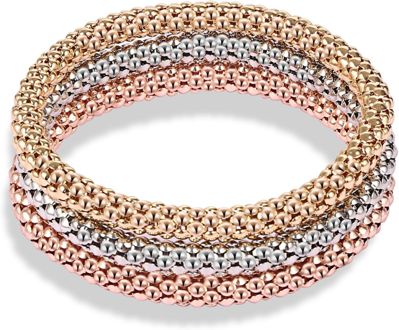 Stretch Bracelets for Women Gold/Silver/Rose Gold Elastic Bracelet Set for Women 3 PCS Stackable Bracelets Multilayer Charm Bracelet Christmas Gifts for Women
