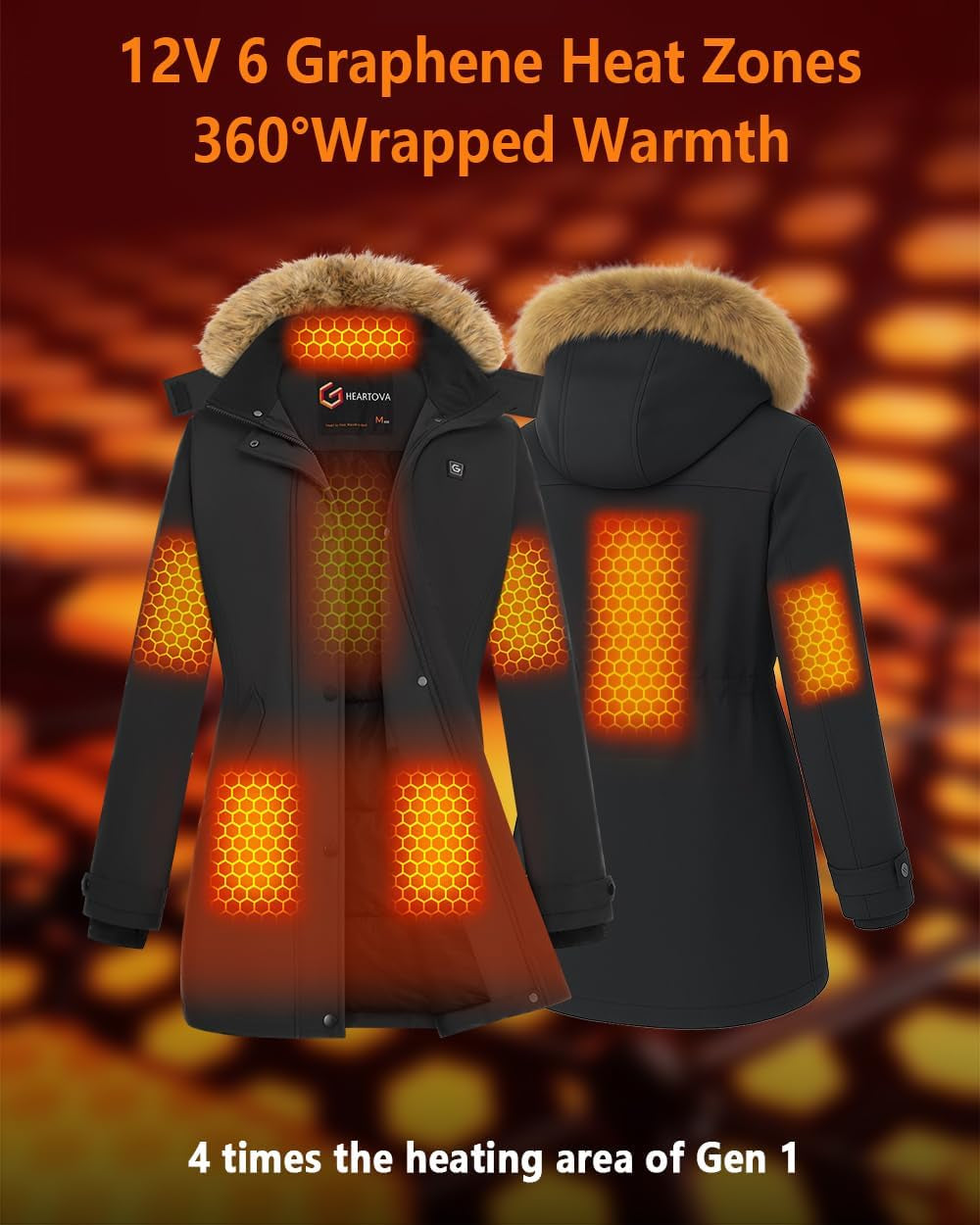 Front view of women's heated jacket with zipper closure
