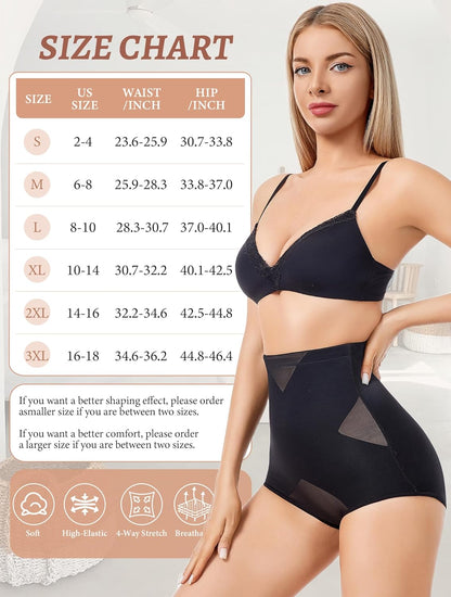 Beige tummy control panties back view on model