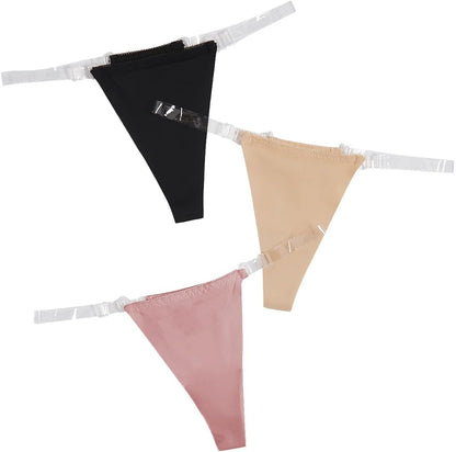 Women's micro t-back thong with clear strap detail