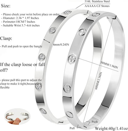 Silver Bangles for Women - Stainless Steel Love & Friendship Bracelet Set with Gift Box | Daily Wear & Party Jewelry