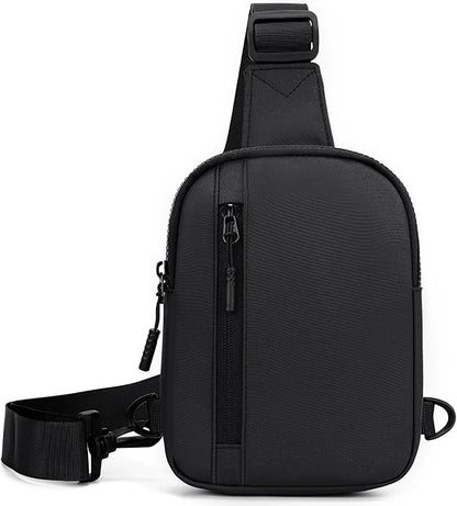 Top view of small chest bag showing organization and capacity