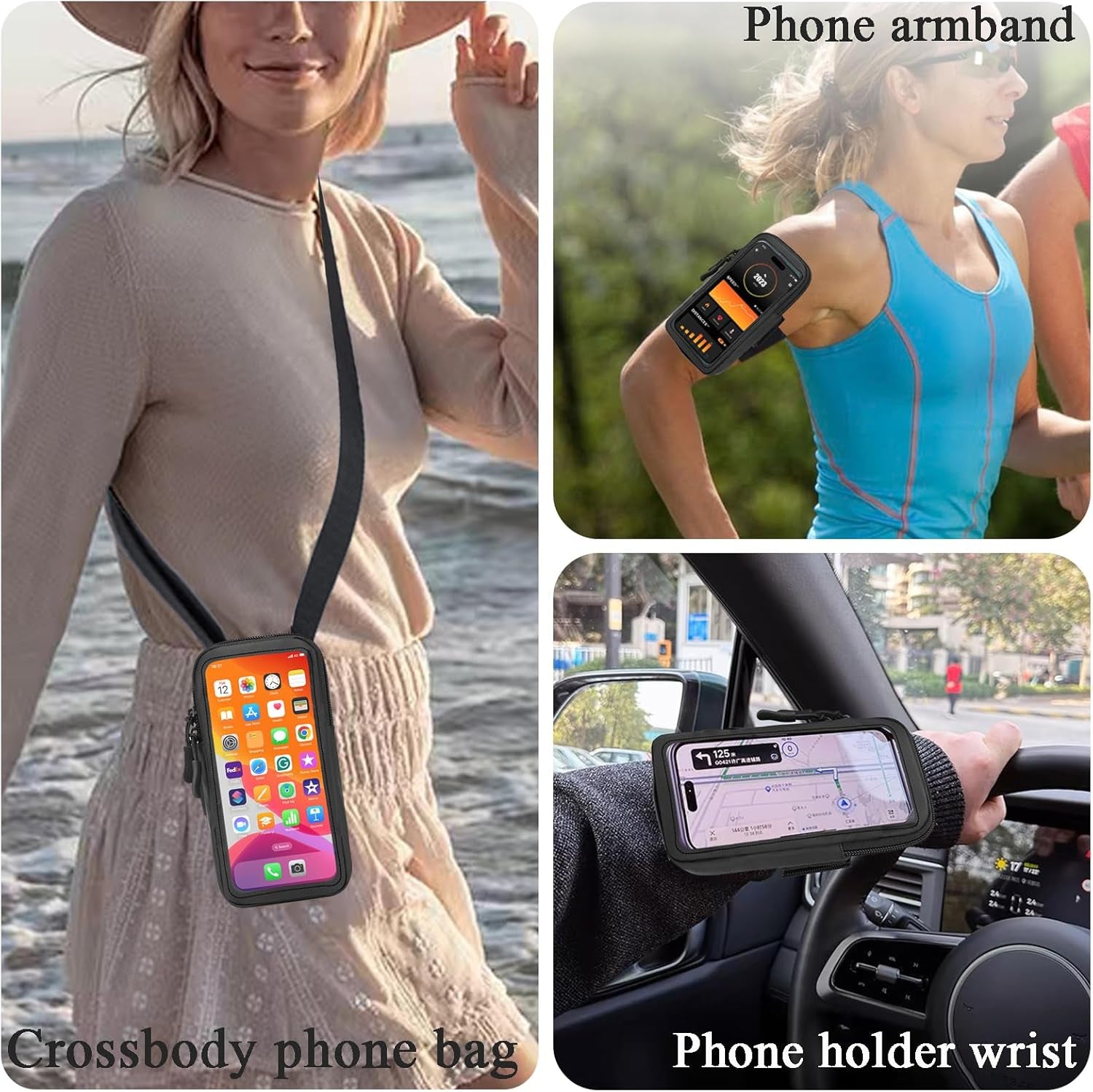 Phone armband with reflective trim for visibility during workouts
