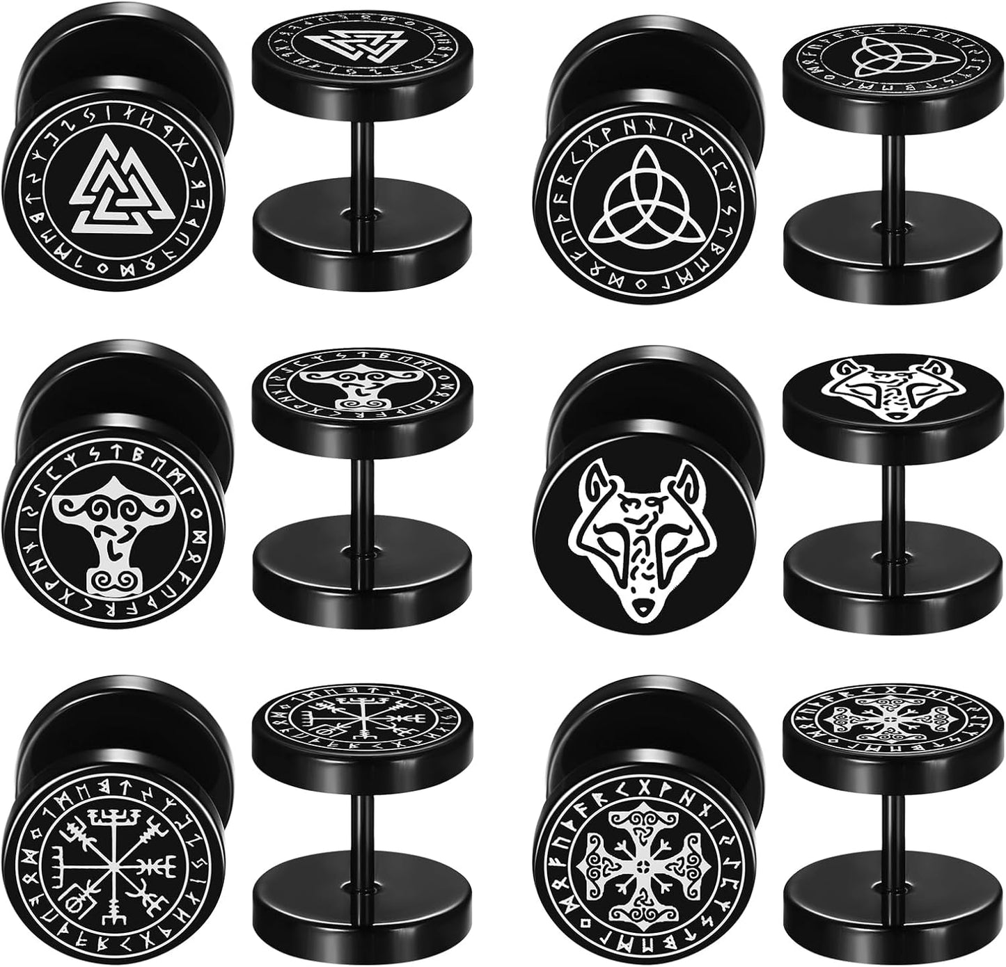 Aroncent 6 Pairs 4-14Mm Black Earrings for Men Women Fake Gauges Fake Earrings Stainless Steel Earrings Set