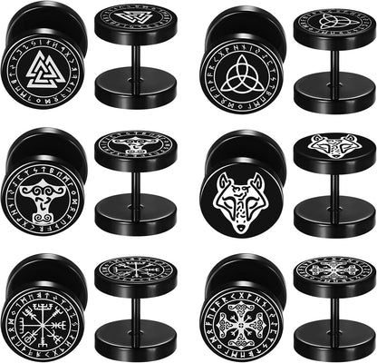 Aroncent 6 Pairs 4-14Mm Black Earrings for Men Women Fake Gauges Fake Earrings Stainless Steel Earrings Set