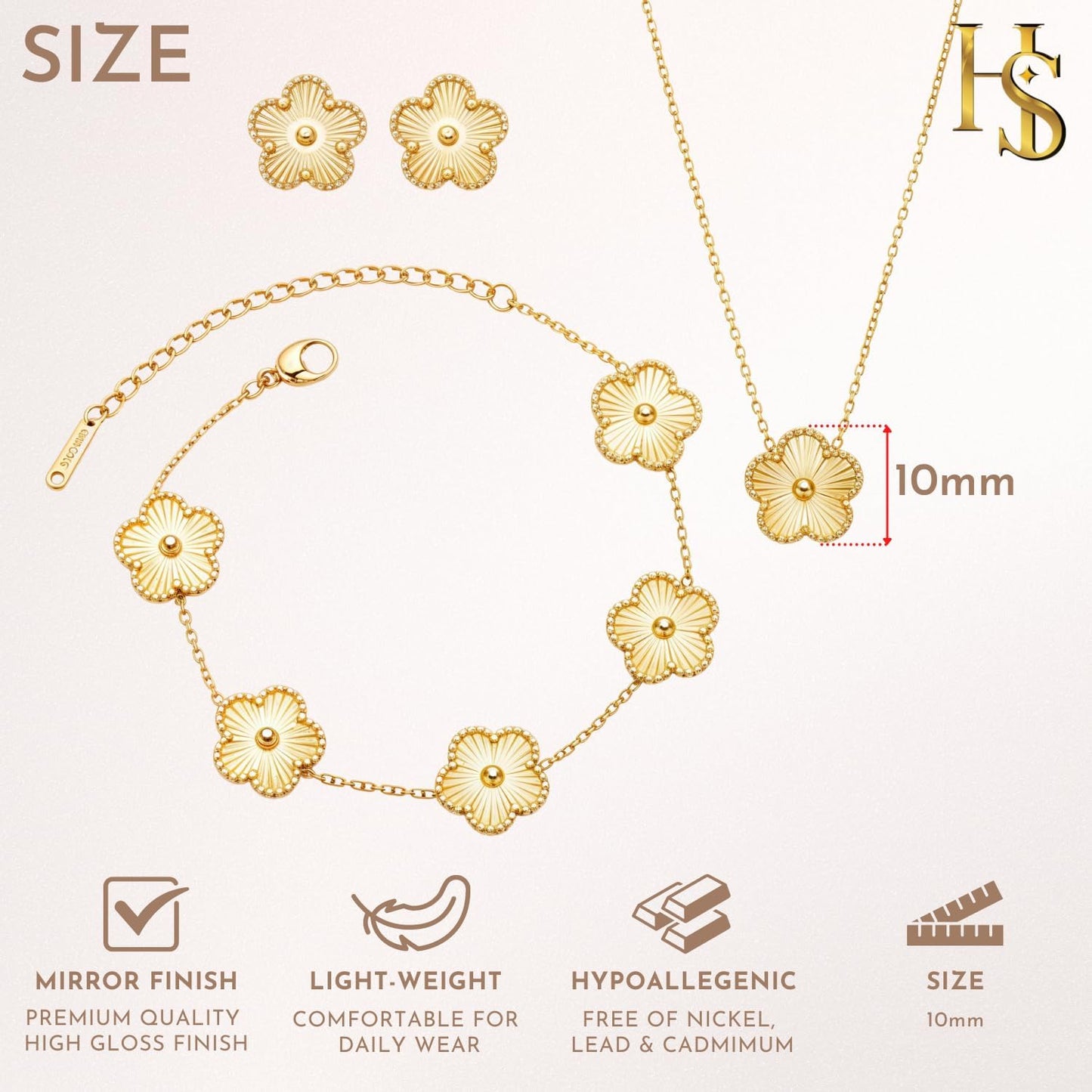 Highspark Four Leaf Jewelry Set for Women | Designer Clover Necklace Earrings Bracelet Set | Lovely Gift