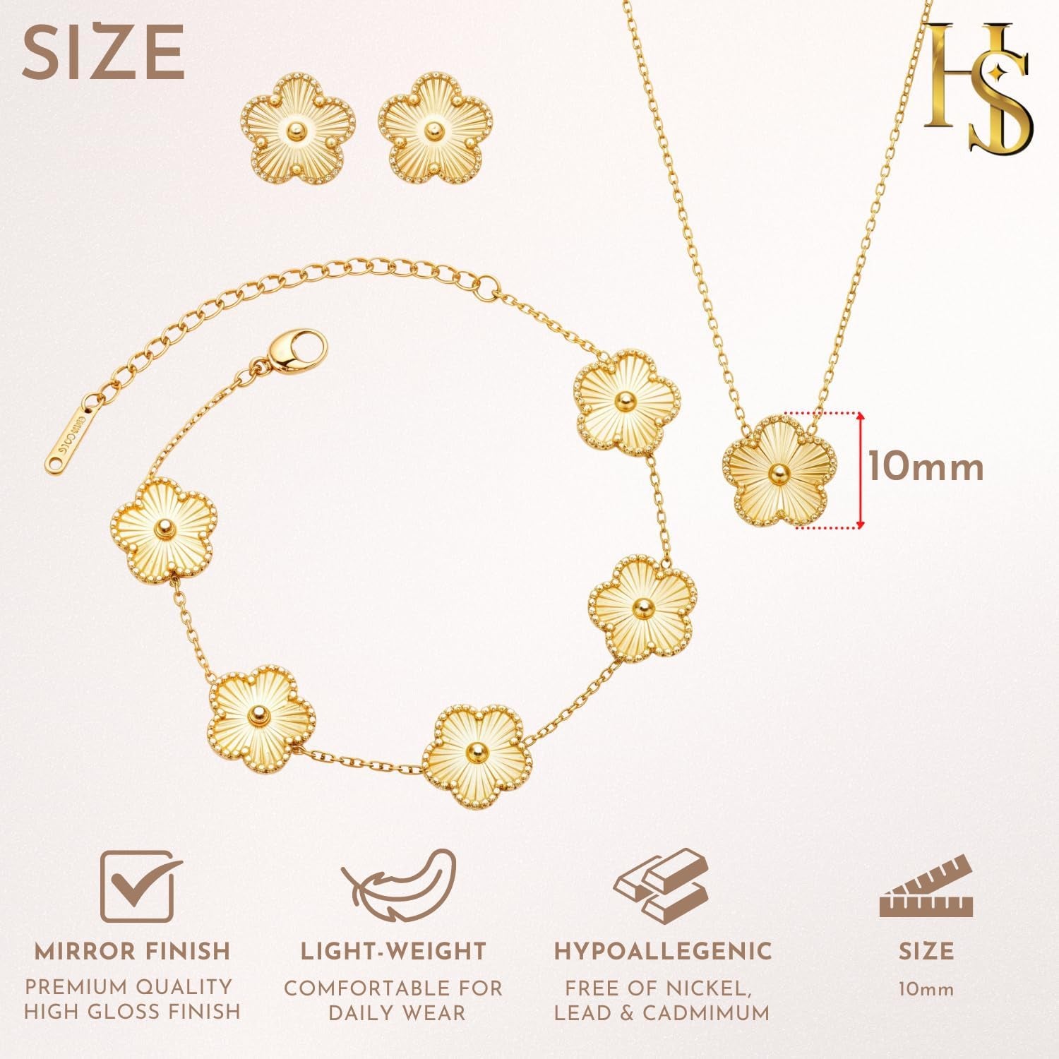 Highspark Four Leaf Jewelry Set for Women | Designer Clover Necklace Earrings Bracelet Set | Lovely Gift