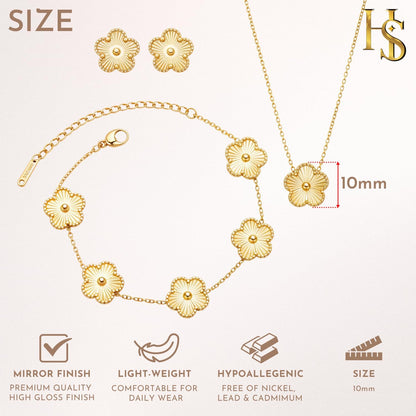 Highspark Four Leaf Jewelry Set for Women | Designer Clover Necklace Earrings Bracelet Set | Lovely Gift