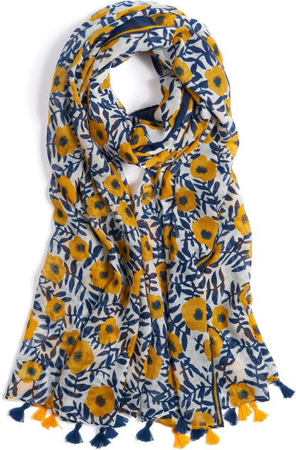 Scarf for Women Lightweight Soft Floral Leopard Printed Scarves Fall Winter Fashion Shawl Wrap with Fringe