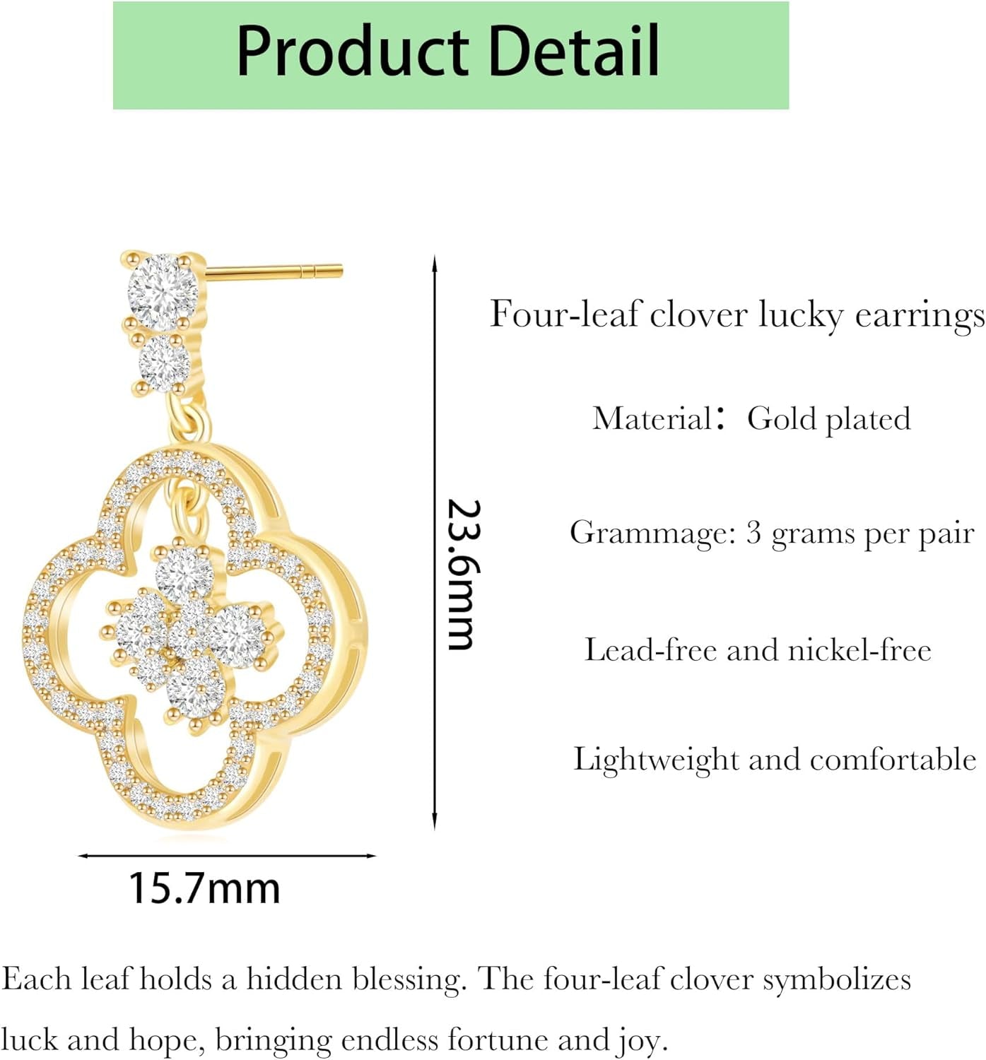 14K Gold Clover Earrings for Women Four Leaf Clover Earrings Lucky Earrings for Women Mother'S Day Gift Gift for Wife