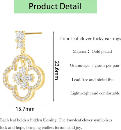 14K Gold Clover Earrings for Women Four Leaf Clover Earrings Lucky Earrings for Women Mother'S Day Gift Gift for Wife
