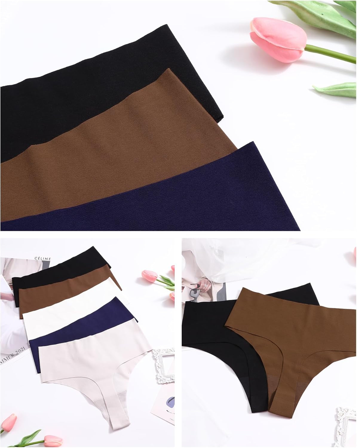 Woman modeling high waisted cotton seamless thong comfortable fit