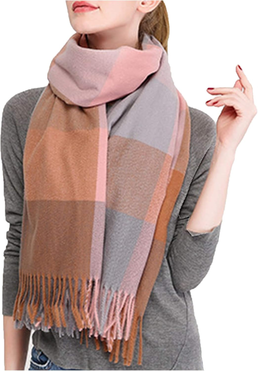 Wander Agio Women'S Fashion Scarves Long Shawl Winter Thick Warm Knit Large Plaid Scarf