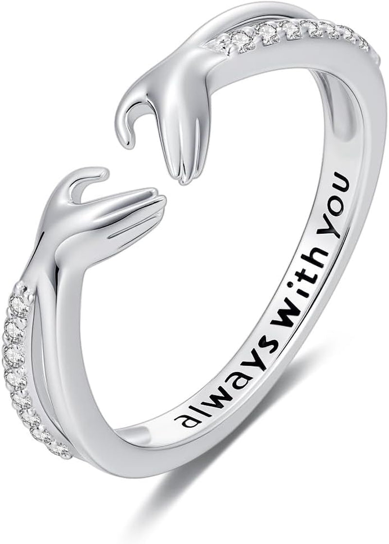 Sterling silver diamond hug ring with lab grown diamond center