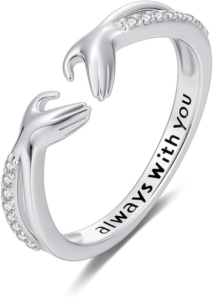Sterling silver diamond hug ring with lab grown diamond center