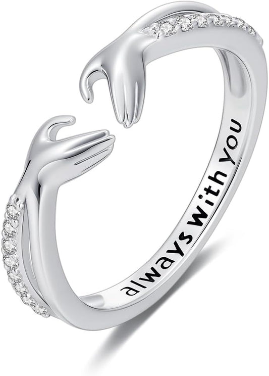 Sterling silver diamond hug ring with lab grown diamond center