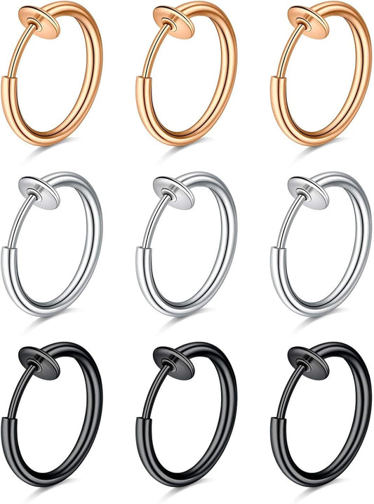 D.Bella Fake Septum Piercing Faux Nose Rings Hoop Stainless Steel Faux Lip Ear Nose Septum Ring Non Piercing Clip on Nose Hoop Rings Body Piercing Jewelry