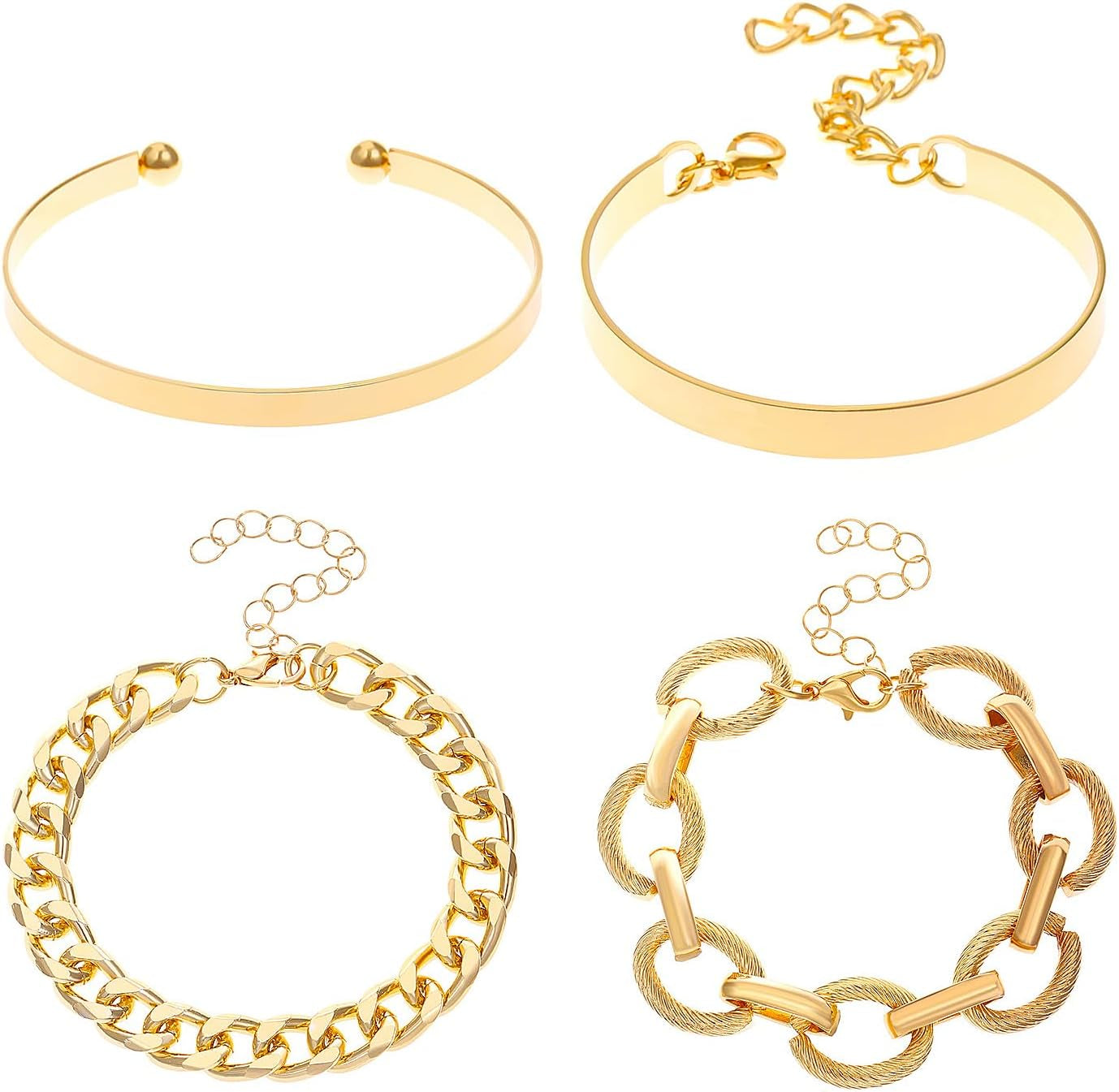 Chunky Gold Bracelets for Women Boho Stackable Bangle Cuff Bracelet Set Layered Link Chain Bracelet Adjustable Butterfly Pearl CZ Tennis Statement Bracelets Dainty Jewelry