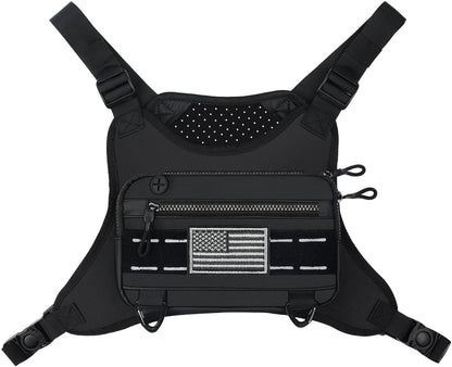 Women's sports chest bag in black with built-in phone holder compartment