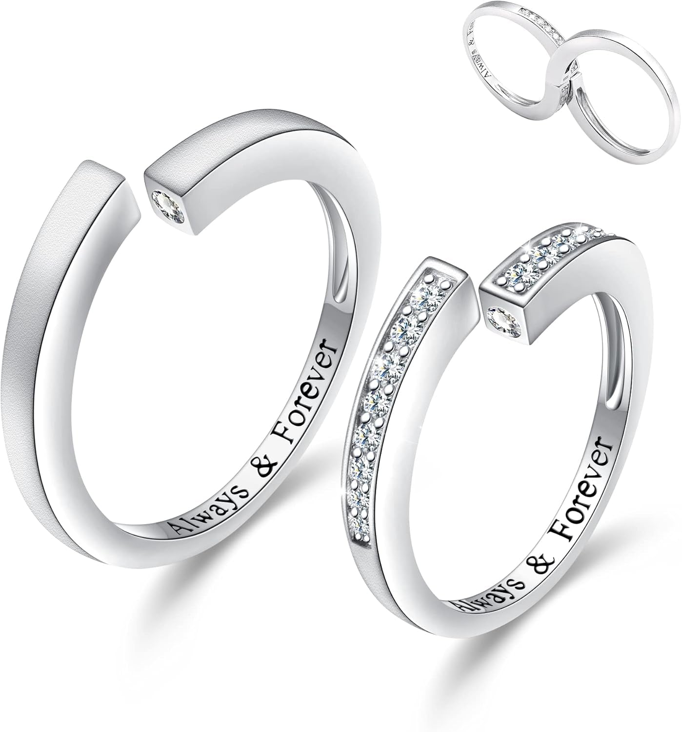 Yearace Couple Rings, 925 Sterling Silver Promise Ring for Couples Romantic Love Couples Jewelry Gifts, Adjustable Engagement Wedding Ring for Him and Her