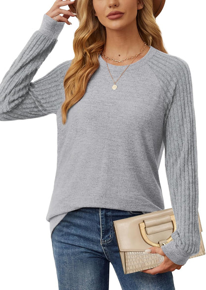 Saloogoe Tunic Sweatshirts for Women Crewneck Lightweight Sweaters Raglan Long Sleeve Shirts Fall Fashion Tops 2024