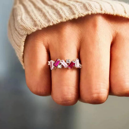 Beautifully broken irregular pink crystal statement ring band
