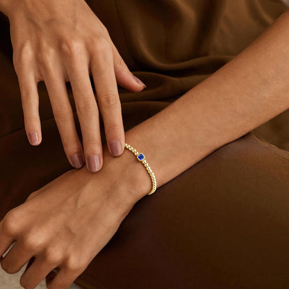 Turandoss Birthstone Bracelets for Women - Dainty Elastic 14K Gold Plated Beaded Square Birthstone Bracelets Trendy Waterproof Friendship Birthday Jewelry Gifts for Women Girls