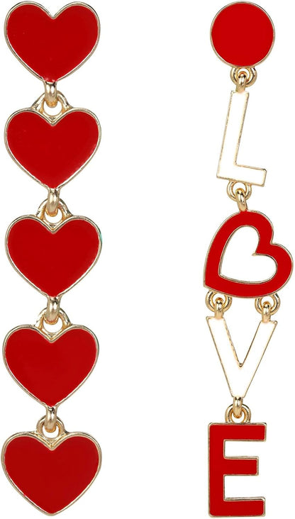 Heart Earrings for Women LOVE Letter Asymmetrical Black and Red Heart Dangle Earrings Valentine'S Day Jewelry Gifts